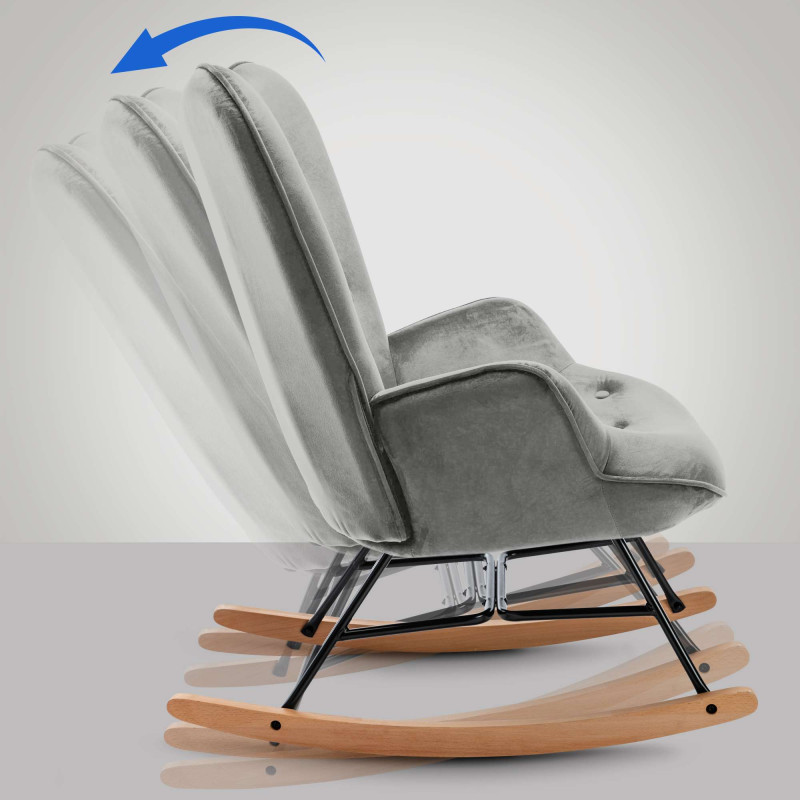 Fauteuil à bascule en velours Sanka gris