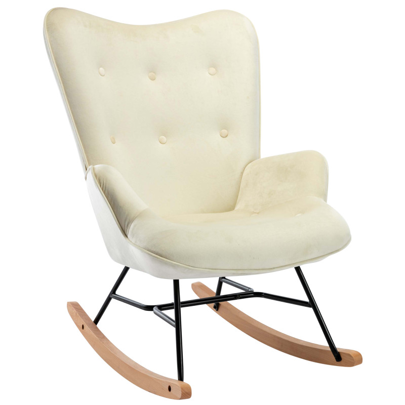 Fauteuil à bascule en velours Sanka crème