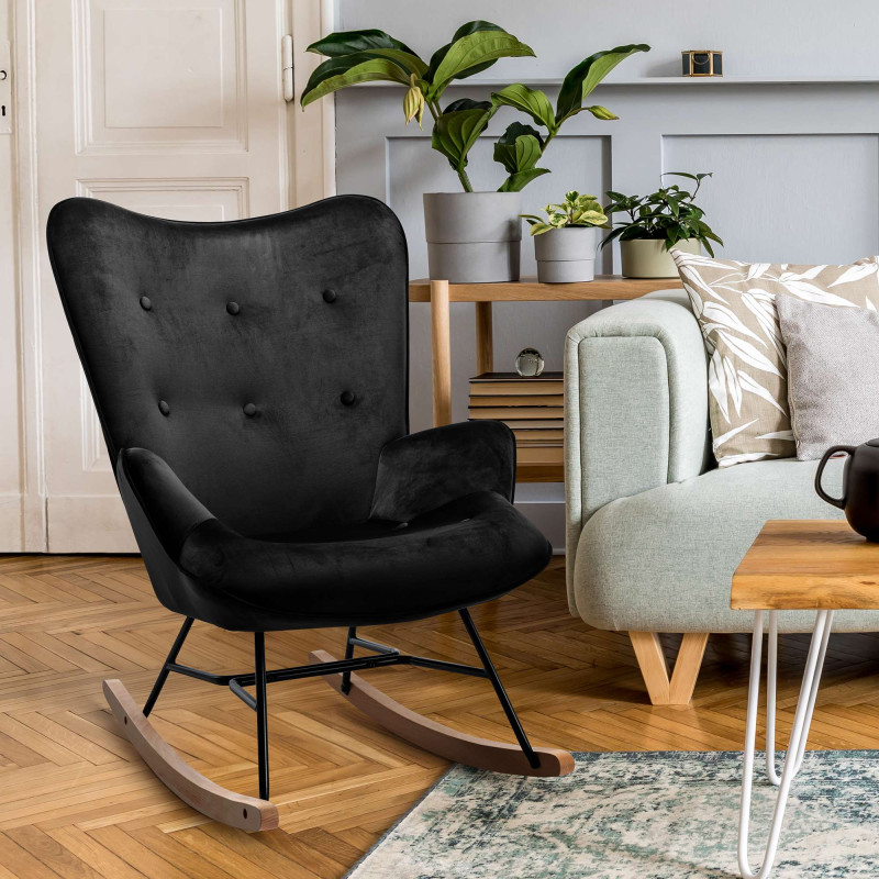 Fauteuil à bascule en velours Sanka noir