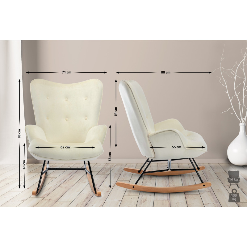 Fauteuil à bascule en velours Sanka crème