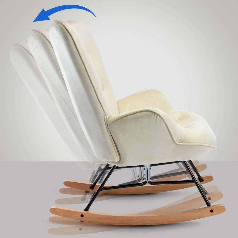 Fauteuil à bascule en velours Sanka crème
