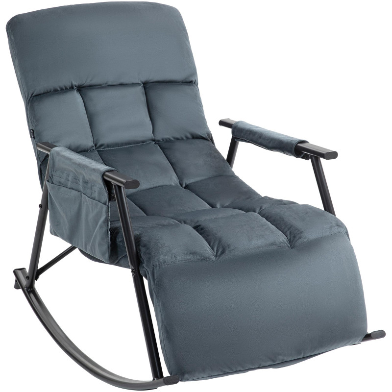 Fauteuil à bascule en velours Cathy gris foncé