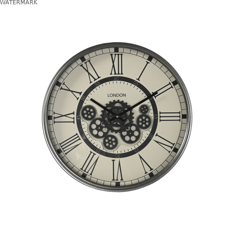 Horloge Murale Home ESPRIT Blanc Noir Gris foncé Fer Bois MDF 54 x 8 x 55 cm