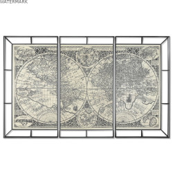 Jeu de 3 tableaux Home ESPRIT Blanc Noir Mappemonde 222 x 8 x 140 cm (3 Pièces)