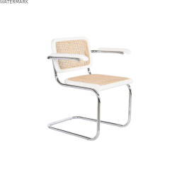 Chaise à Accoudoirs DKD Home Decor Blanc Argenté Naturel Rotin Bois 65,5 x 62 x 79 cm