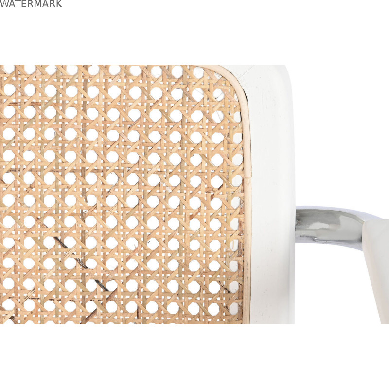 Chaise à Accoudoirs DKD Home Decor Blanc Argenté Naturel Rotin Bois 65,5 x 62 x 79 cm