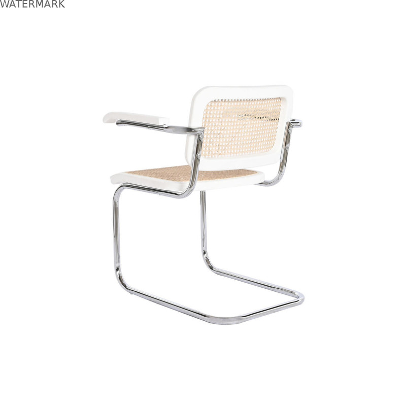 Chaise à Accoudoirs DKD Home Decor Blanc Argenté Naturel Rotin Bois 65,5 x 62 x 79 cm