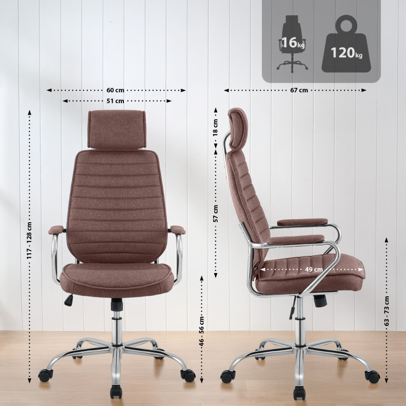 Fauteuil de bureau Rako en tissu marron