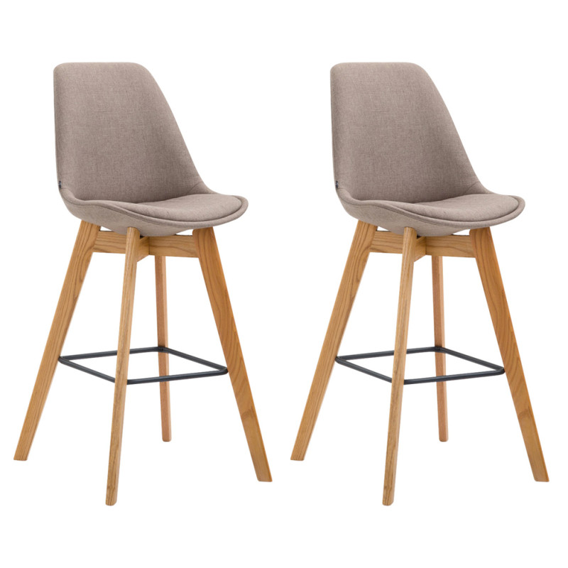 Set De 2 Taburetes De Bar Metz Tapizados En Tela Gris topo,Natural