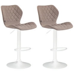 Lot de 2 tabourets de bar, tissu liège, blanc et taupe