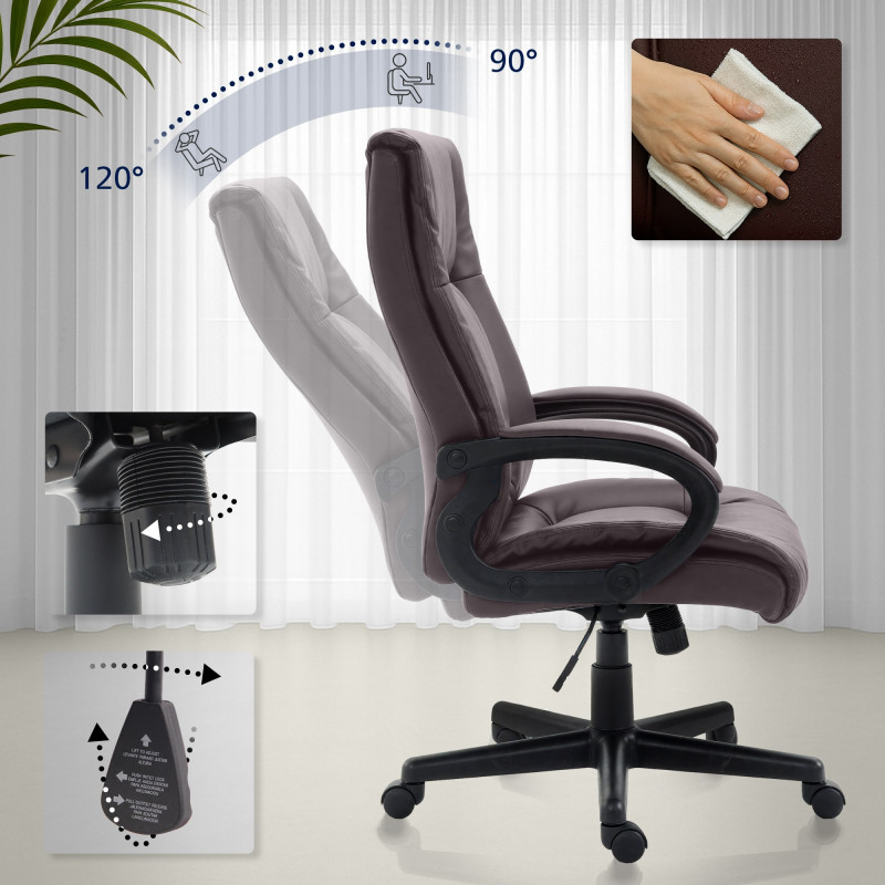 Fauteuil de bureau XL Sparta en cuir synthétique marron