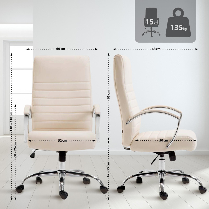 Fauteuil de bureau Valais en cuir artificiel crème