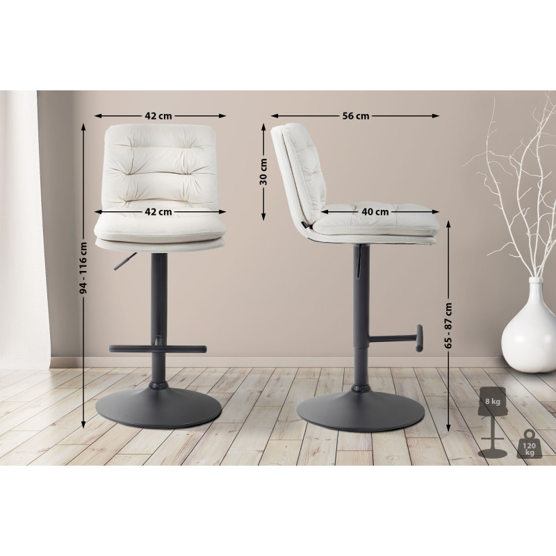 Tabouret de bar Damar en velours crème