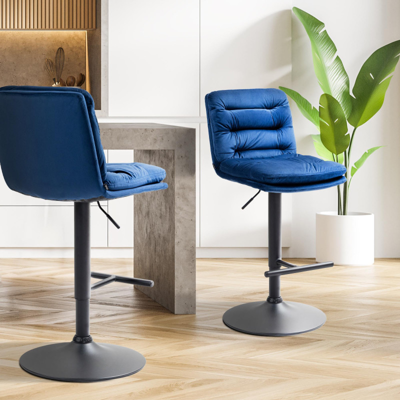 Tabouret de bar Damar en velours bleu