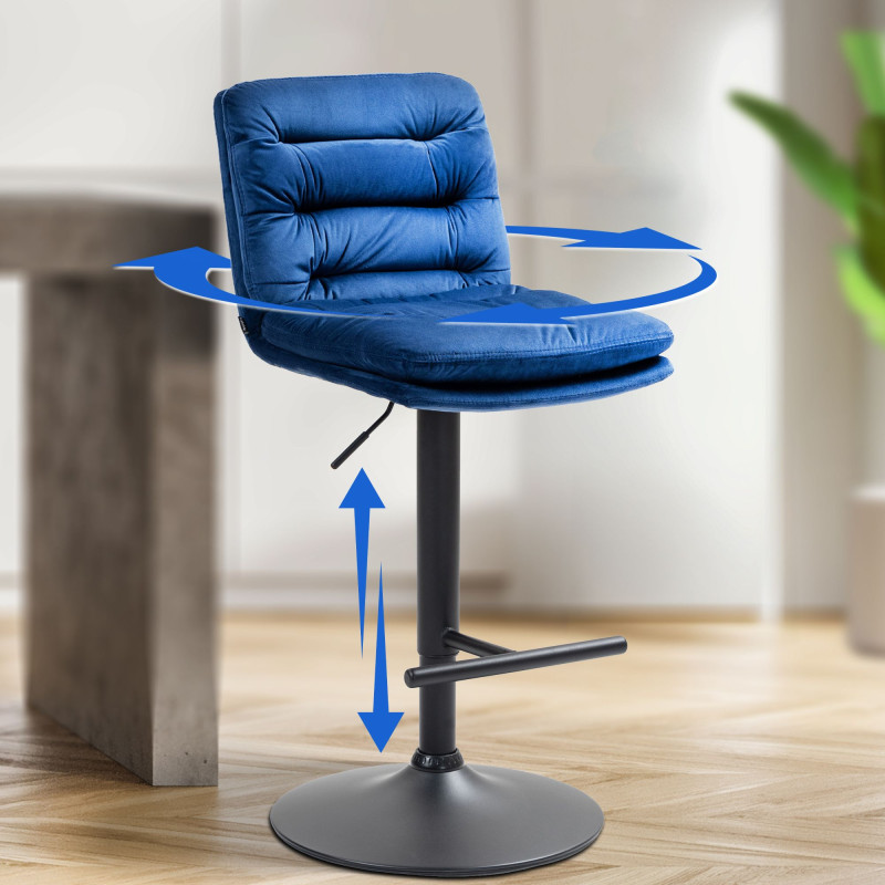 Tabouret de bar Damar en velours bleu