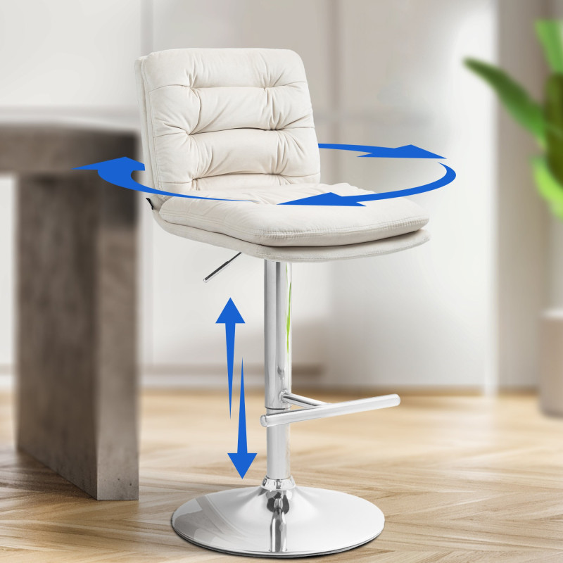 Tabouret de bar Damar en velours chromé crème