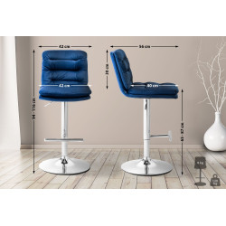Tabouret de bar Damar en velours chromé bleu