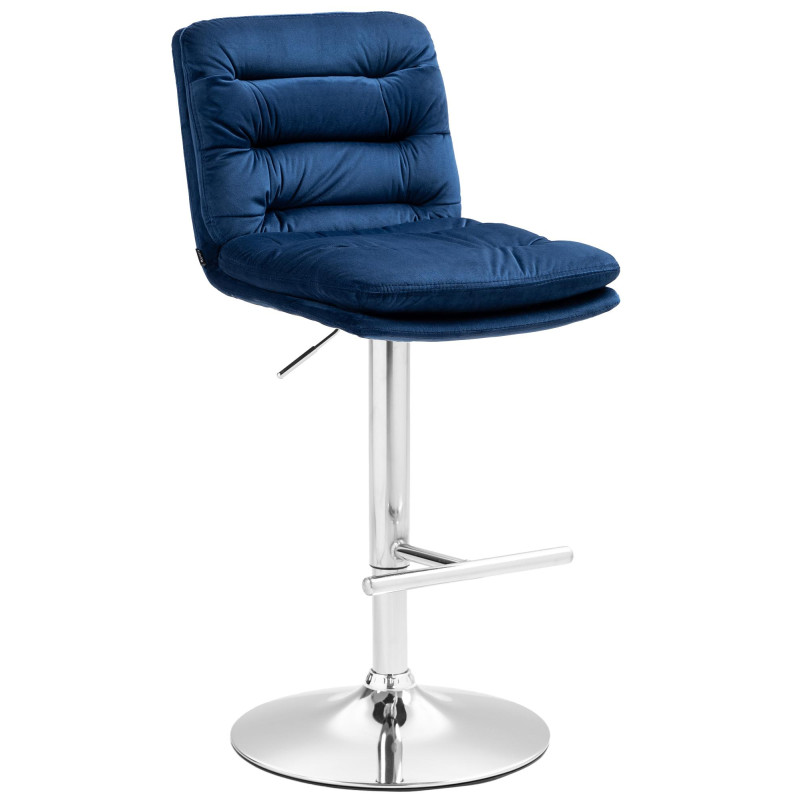Tabouret de bar Damar en velours chromé bleu