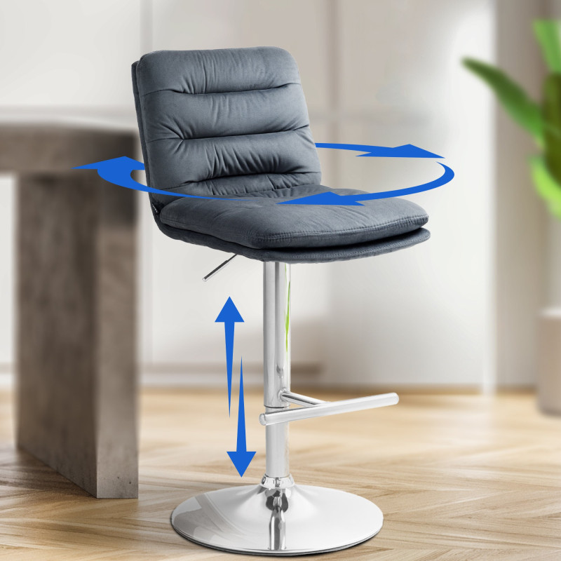 Tabouret de bar Damar en velours chromé gris foncé