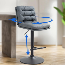 Tabouret de bar Damar, simili cuir gris