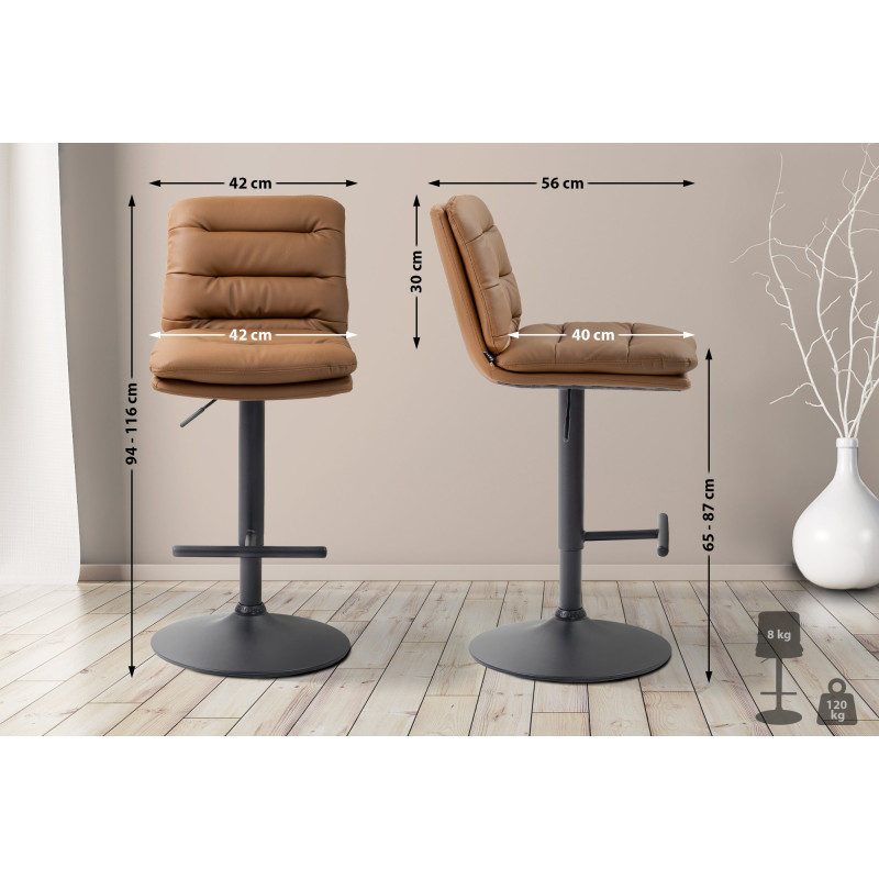 Tabouret de bar Damar, simili cuir marron clair
