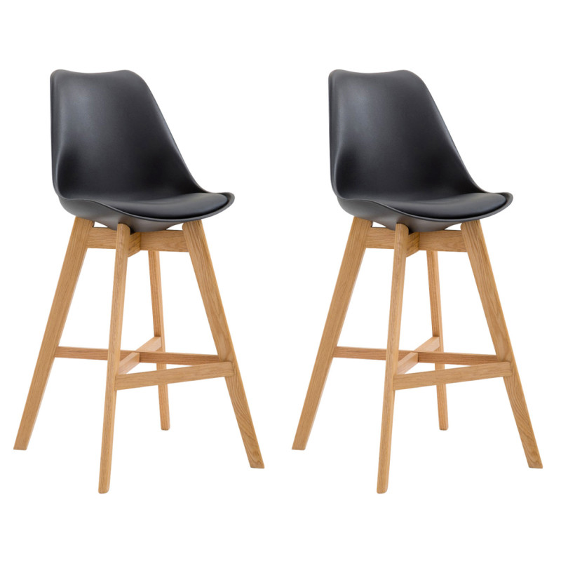 Lot de 2 tabourets de bar Cannes, plastique naturel noir