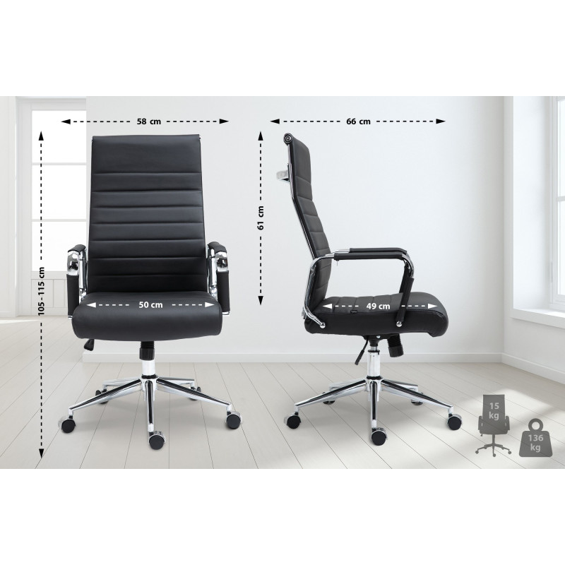 Fauteuil de bureau Columbus en cuir véritable noir