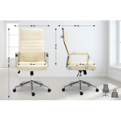Fauteuil de bureau Columbus en cuir véritable crème
