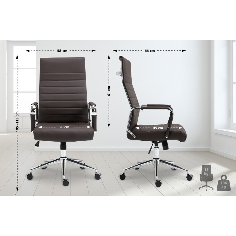 Fauteuil de bureau Columbus en cuir véritable marron