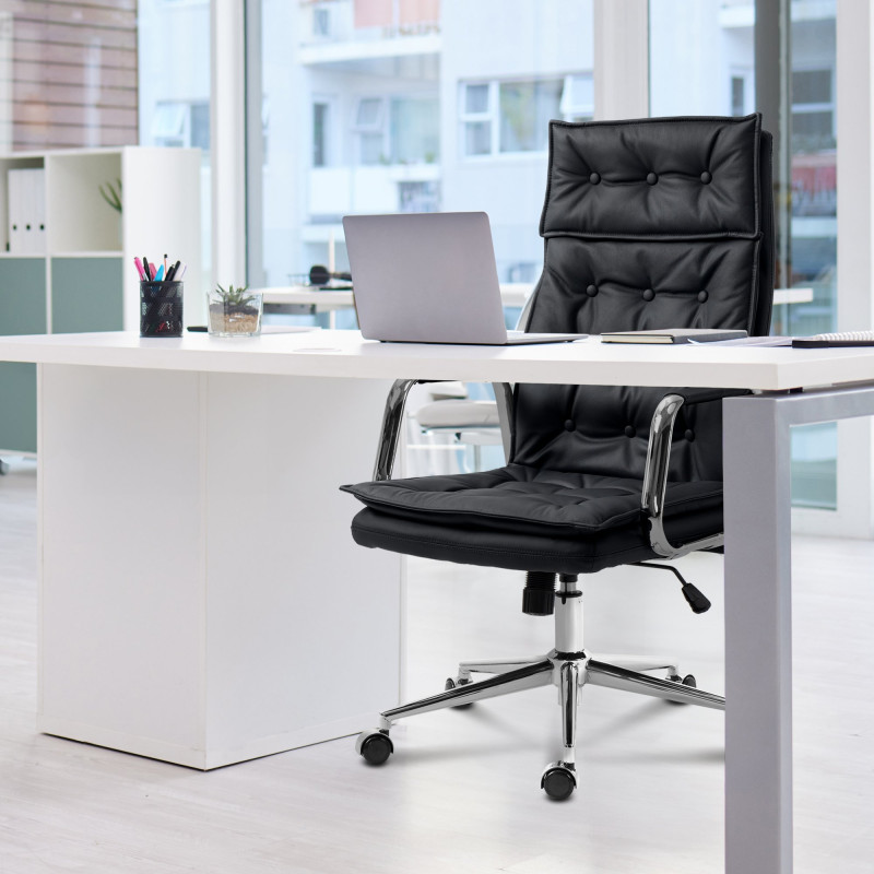 Fauteuil de bureau Sotira en cuir véritable noir