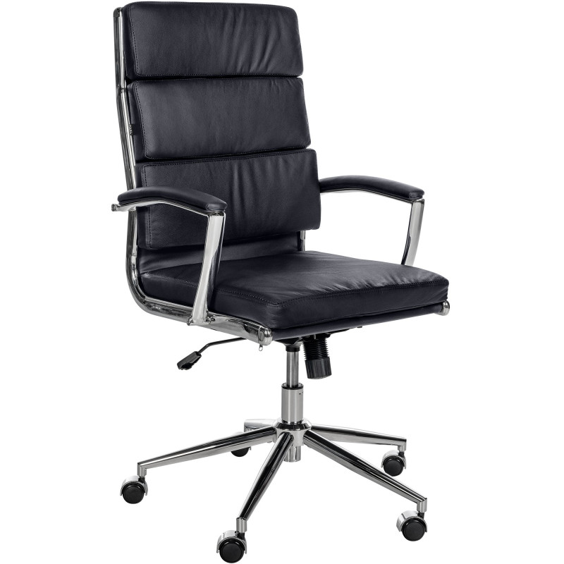 Fauteuil de bureau Cleveland, cuir véritable, noir