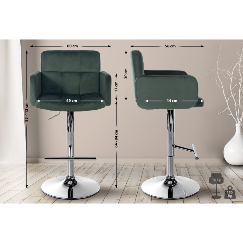 Tabouret de bar Los Angeles velours chrome vert foncé