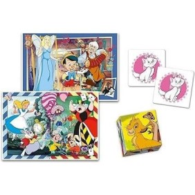 Clementoni - Edukit - Disney - Coffret apprentissage 4 en 1 - 2 puzzles, 1 mémo, 1 jeu de 6 cubes - Fabriqué en Italie - Dés 4an