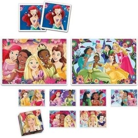 Clementoni - Edukit - Disney Princesses - Coffret apprentissage 4 en 1 - 2 puzzles, 1 mémo, 1 jeu de 6 cubes - Fabriqué en Itali