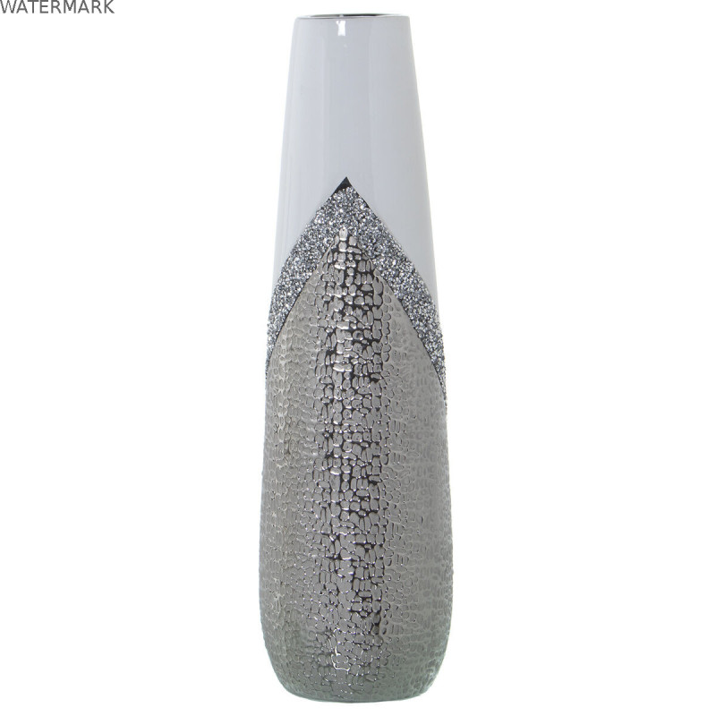 Vase Alexandra House Living Blanc Argenté Céramique Brillant 13 x 13 x 45 cm