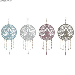 Décoration Suspendue Home ESPRIT Bleu Blanc Gris Rose Fer Arbre Buda Oriental 33 x 1 x 77 cm (4 Unités)