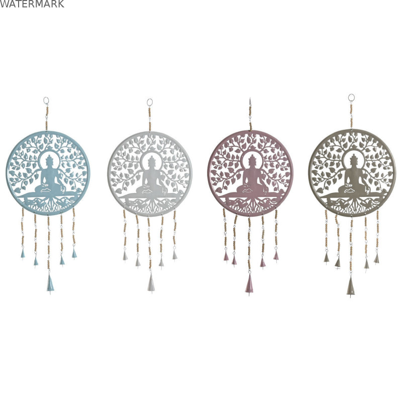 Décoration Suspendue Home ESPRIT Bleu Blanc Gris Rose Fer Arbre Buda Oriental 33 x 1 x 77 cm (4 Unités)