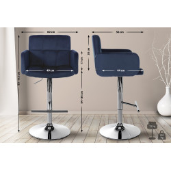 Tabouret de bar Los Angeles velours chrome bleu