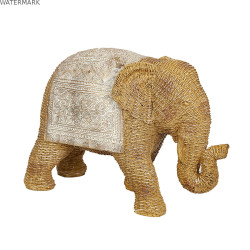 Figurine Décorative Romimex Beige Rotin Polyrésine Eléphant 29 x 20 x 12 cm