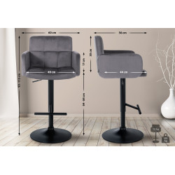 Tabouret de bar Los Angeles velours gris foncé