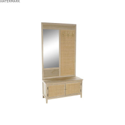 Porte-manteau avec miroir Home ESPRIT Naturel Rotin Bois de paulownia Miroir 92 x 40 x 181 cm
