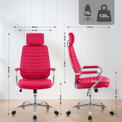 Fauteuil de bureau Rako en tissu rouge