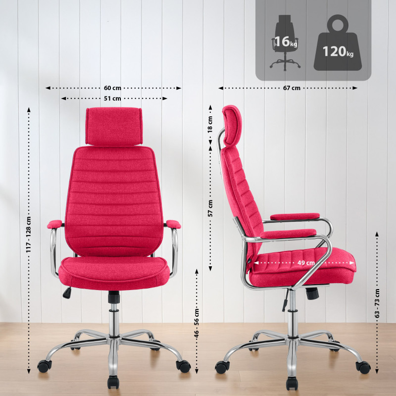 Fauteuil de bureau Rako en tissu rouge