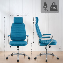 Fauteuil de bureau Rako en tissu bleu