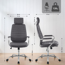 Fauteuil de bureau Rako en tissu gris foncé