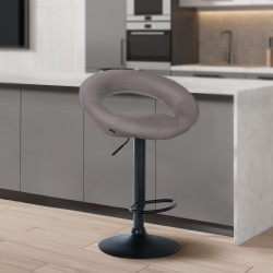 Tabouret de bar Olinda, tissu noir gris