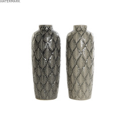 Vase DKD Home Decor Vert Gris Porcelaine Oriental 16 x 16 x 40 cm (2 Unités)
