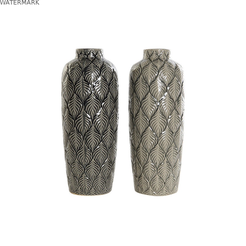 Vase DKD Home Decor Vert Gris Porcelaine Oriental 16 x 16 x 40 cm (2 Unités)