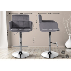 Tabouret de bar Los Angeles velours chrome gris foncé