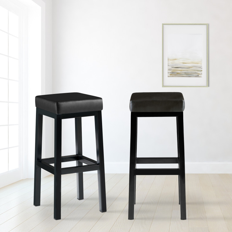 Tabouret de bar Taylor B85 en cuir artificiel noir